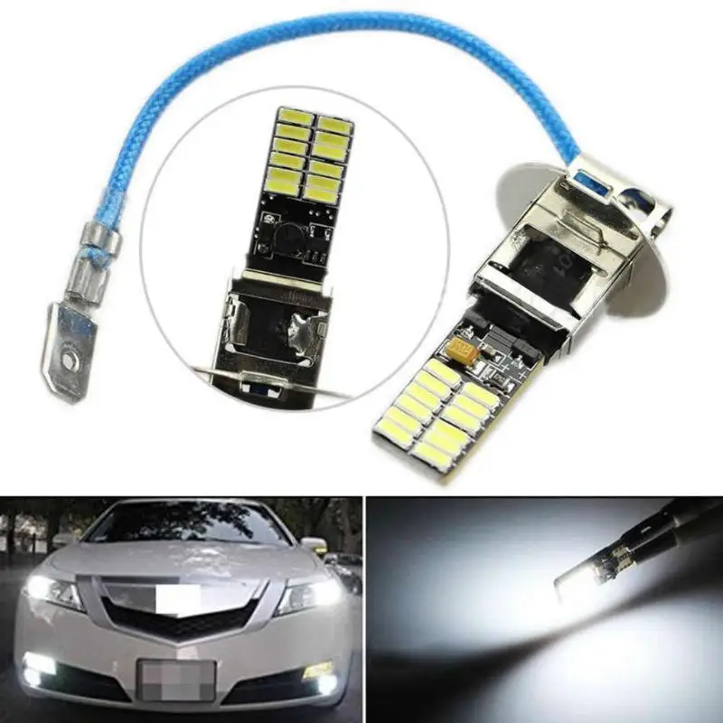 24-SMD-4014 H3 6500K HID Xenon White LED Bulbs for Fog Lights or Driving Lamps