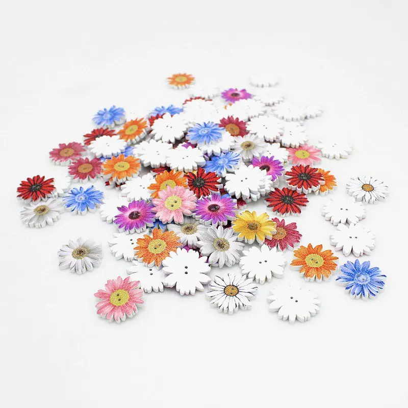 50Pcs/lot 20mm Small chrysanthemum button 2 Holes Wooden Buttons Decorative Scrapbooking Craft for Scrapbook Accessories