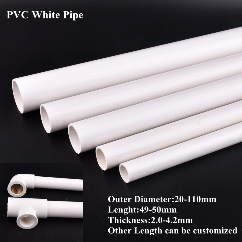 1Pc 20~110mm White PVC Pipe Aquarium Fish Tank Water Drainpipe Supply Tube, DIY Garden Watering Irrigation System Tube Fittings