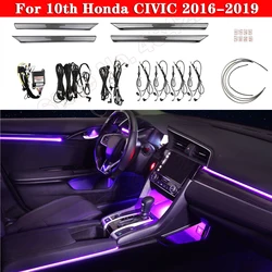 Ambient Light For 10th Honda CIVIC 2016-2019 Button And APP Control Decorative LED 64 colors Atmosphere Lamp illuminated Strip