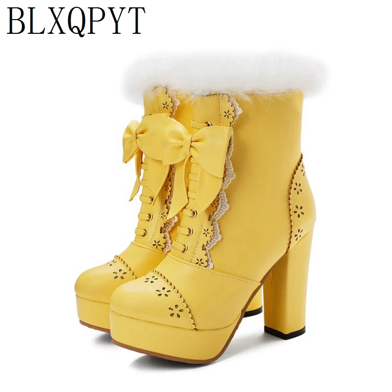 BLXQPYT New Winter Warm women Boots 2019 Big Size 34-48 Knee High Boots Zip High Heels Long Platform Knight shoes woman 8759