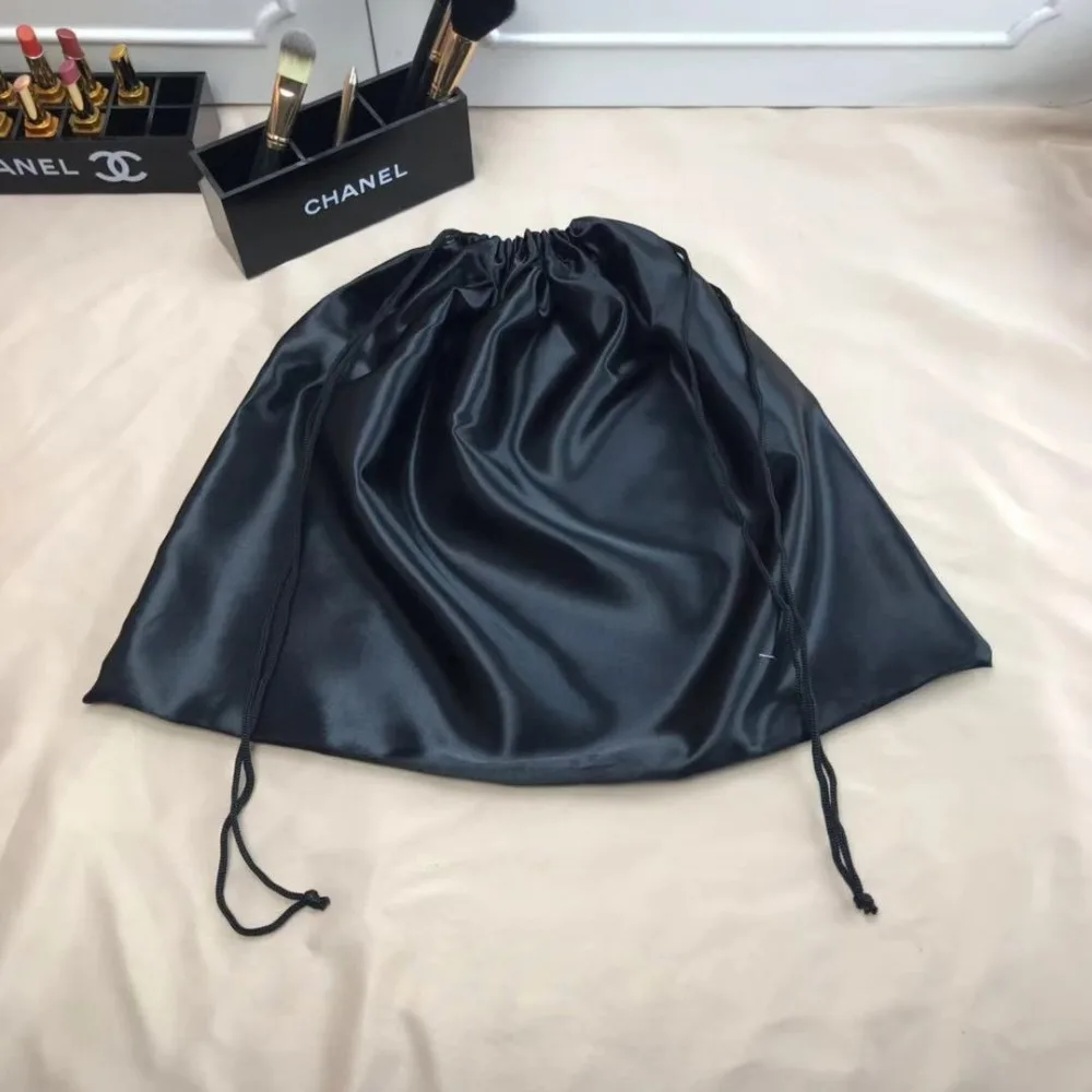 Large Silk Satin Drawstring Care Bag Custom Wigs Storage Dust Proof Packaging Pouch Black Reusable Sack Handbag Shoes Travel Bag