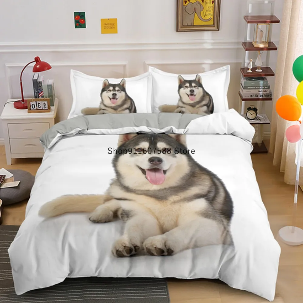 Animale cane Husky copripiumino adulti bambini tessili per la casa carino biancheria da letto 2/3 set biancheria da letto letto matrimoniale King