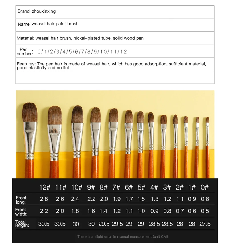 Weasel cabelo escova aquarela, especial arte conjunta paint pen, linha acrílica caneta óleo, guache paint set, conjunto de 6 peças