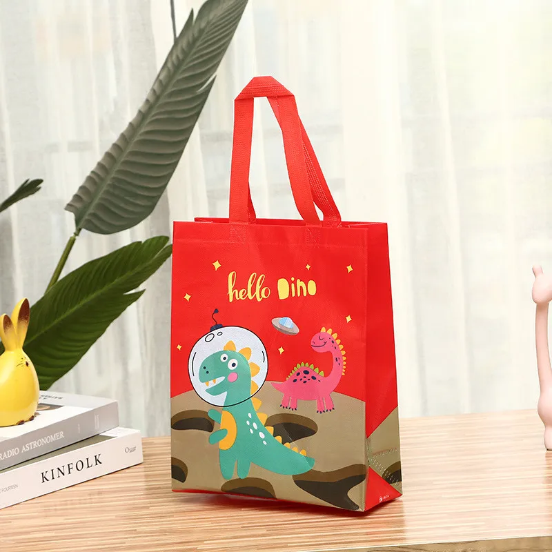 12PC Multi-use Gift Tote Bags DIY Gift Bag Kids Birthday Party Favor Non-woven Treat Bags Dinosaur With Handle Shopping Bag