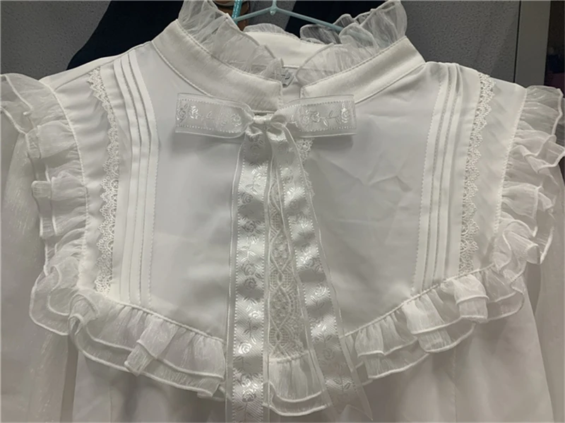 Original New Japanese Princess Style Shirt Harajuku Long Gigot Sleeves Chiffon Tops Bowknot Lace Sweet Blouse for Women
