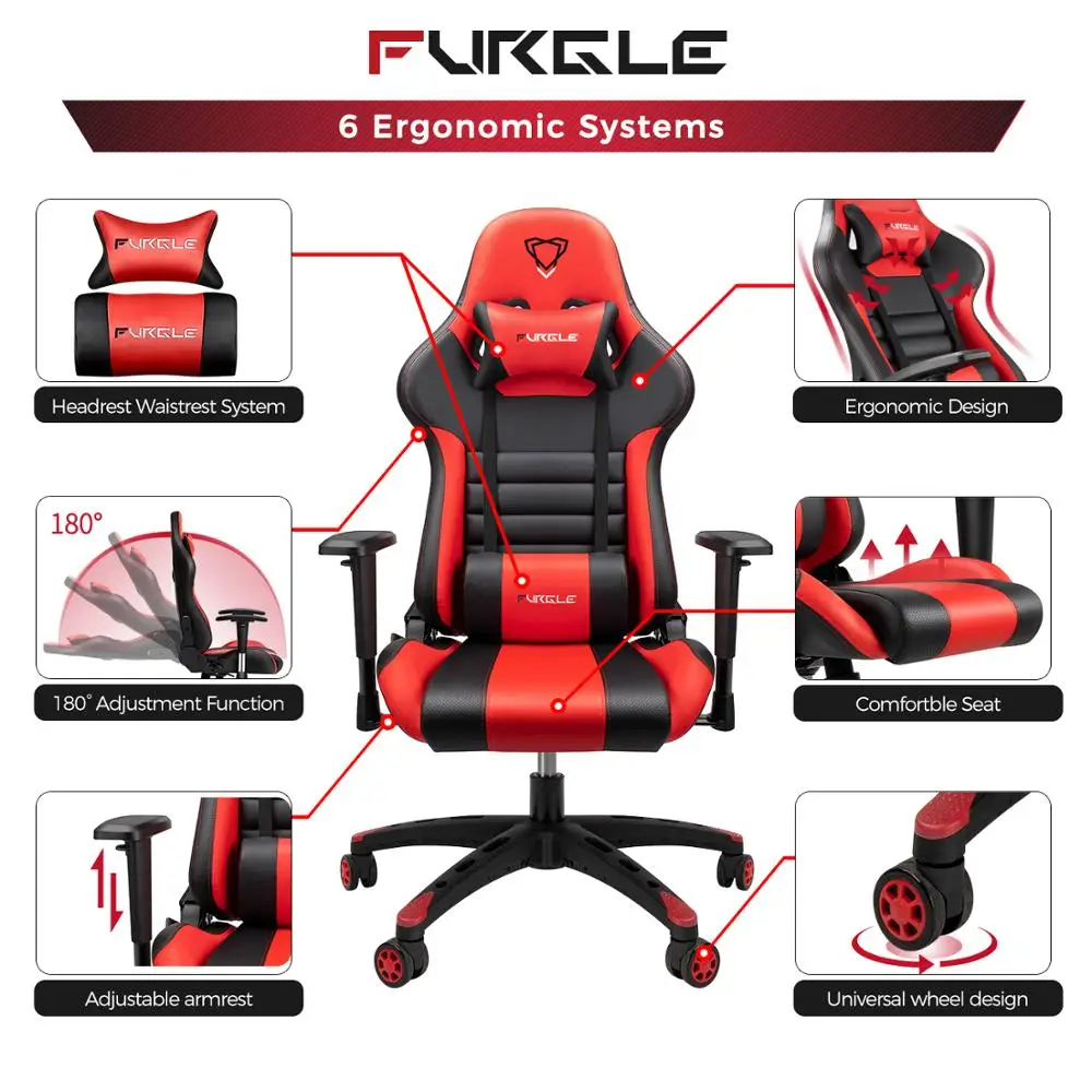 Furgle Gaming Büro Stühle 180 Grad Liege Computer Stuhl Komfortable Executive Computer Sitz Racer Liege PU Leder