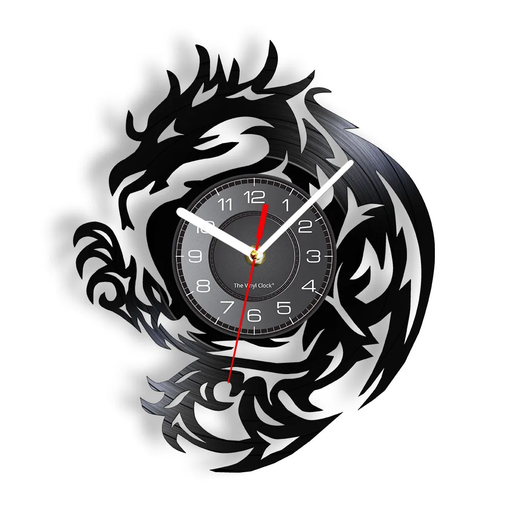 Dragon Laser Cut Vinyl Record Longplay Wall Clock Fire Medieval Dragon Fantasy Home Decor Silent Hanging Watch For Boy Room