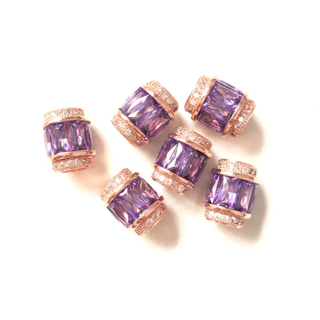 10pcs 9.5x12mm Clear Purple Zirconia Paved Big Hole Spacers Beads Women Jewelry Necklace Bracelet Making Handmade DIY Accessory
