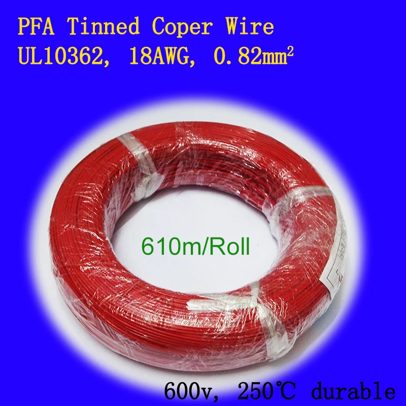 UL10362 18AWG PFA Electric Wire 600V 250C Tinned Copper Stranded Electrical Cable Cord