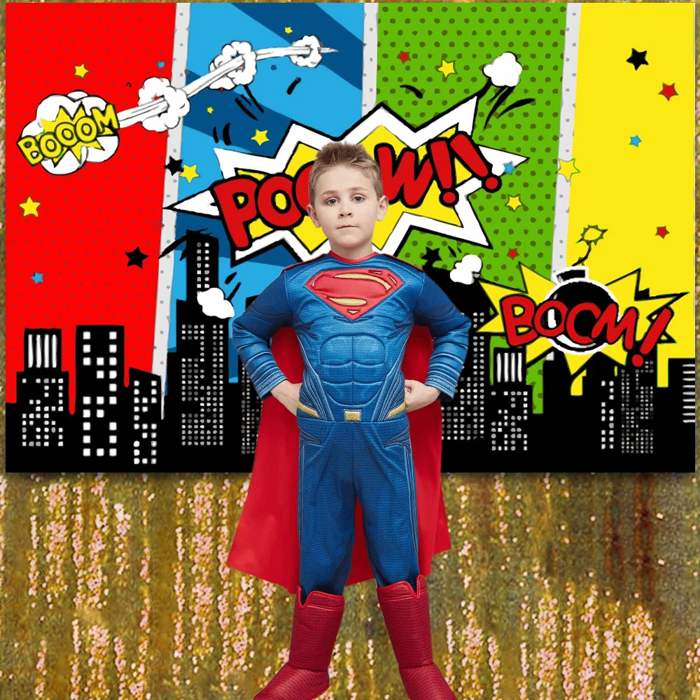 Superhero Comics City Building Backdrop Kids Birthday Party Super Hero Baby Shower Portrait Photography Background Photo Studio