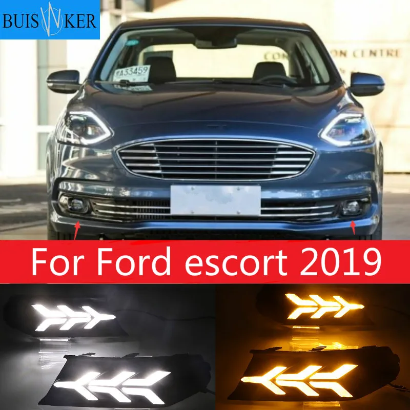 

1Pair DRL LED Fog Lamp Cover With Yellow Turning Signal Functions For Ford escort 2019 Daytime Running Light