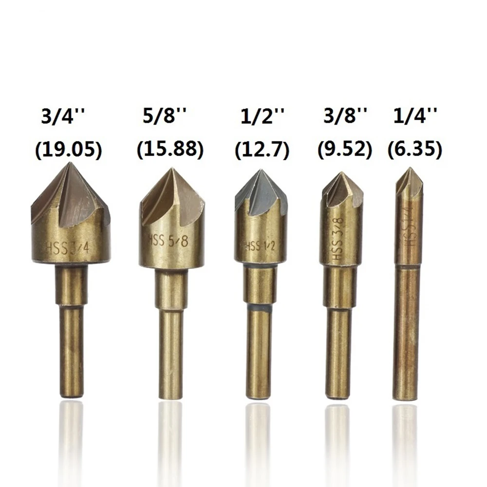 

5 Flute Countersink Drill Bit 5pcs 82 Degrees Chamfer HSS4341 Wood Metal Hole Cutter