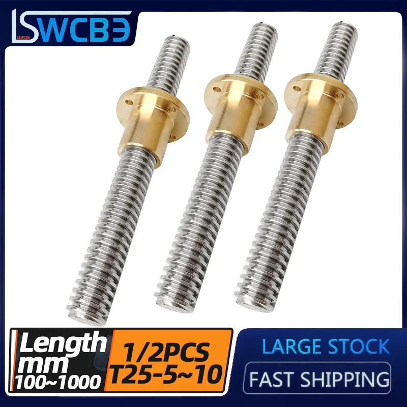 Stainless steel precision trapezoidal threaded screw T25*5 T30 T20 T18T16 T12 T10 T8 screw with copper nut