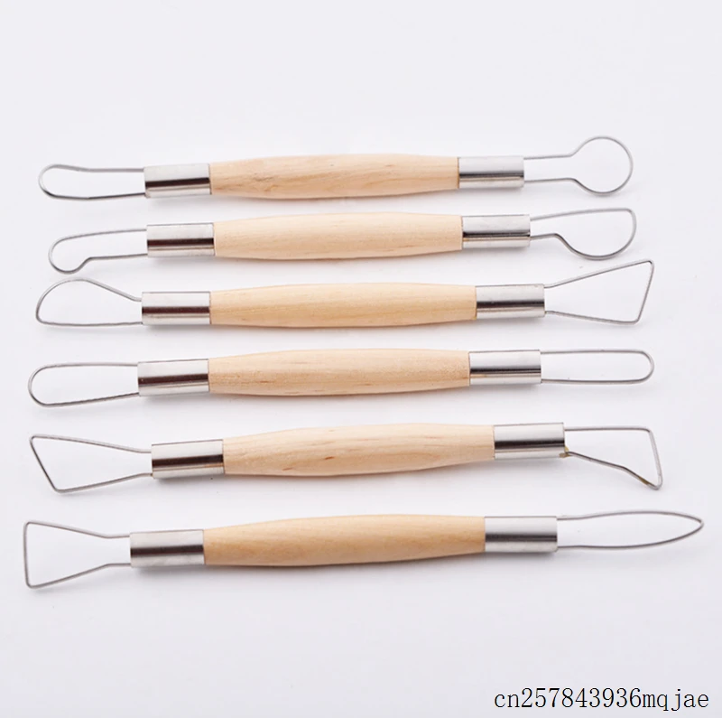 

100Sets 6pcs/set Pottery Ceramics DIY Tools Set Sculpture Carving Tool for Wax Pottery Clay with Wood Handles