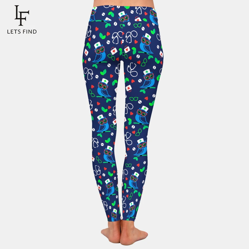 LETSFIND Legging Elastis Pinggang Tinggi Fashion Wanita Push Up Legging Lembut Olahraga Motif DOKTER Burung Hantu Biru