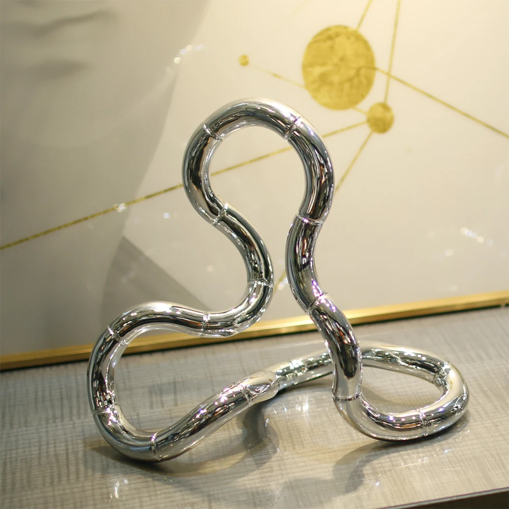 JOYLOVE Modern Silver Abstract Curve Line Sculpture Modeling Design minimalista Home Living Room Office Hotel Desktop Art Layout