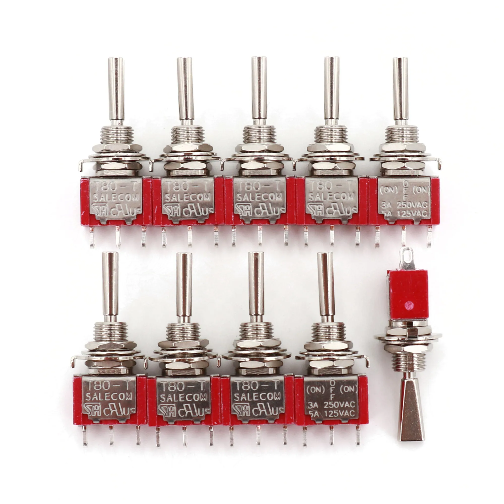 

10Pcs SH T8014A-U Flatted Lever 3Pin Momentary MOM-OFF-MOM Self-Return SPDT Mini Toggle Switch