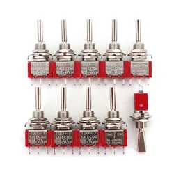 10Pcs SH T8014A-U Flatted Lever 3Pin Momentary MOM-OFF-MOM Self-Return SPDT Mini Toggle Switch