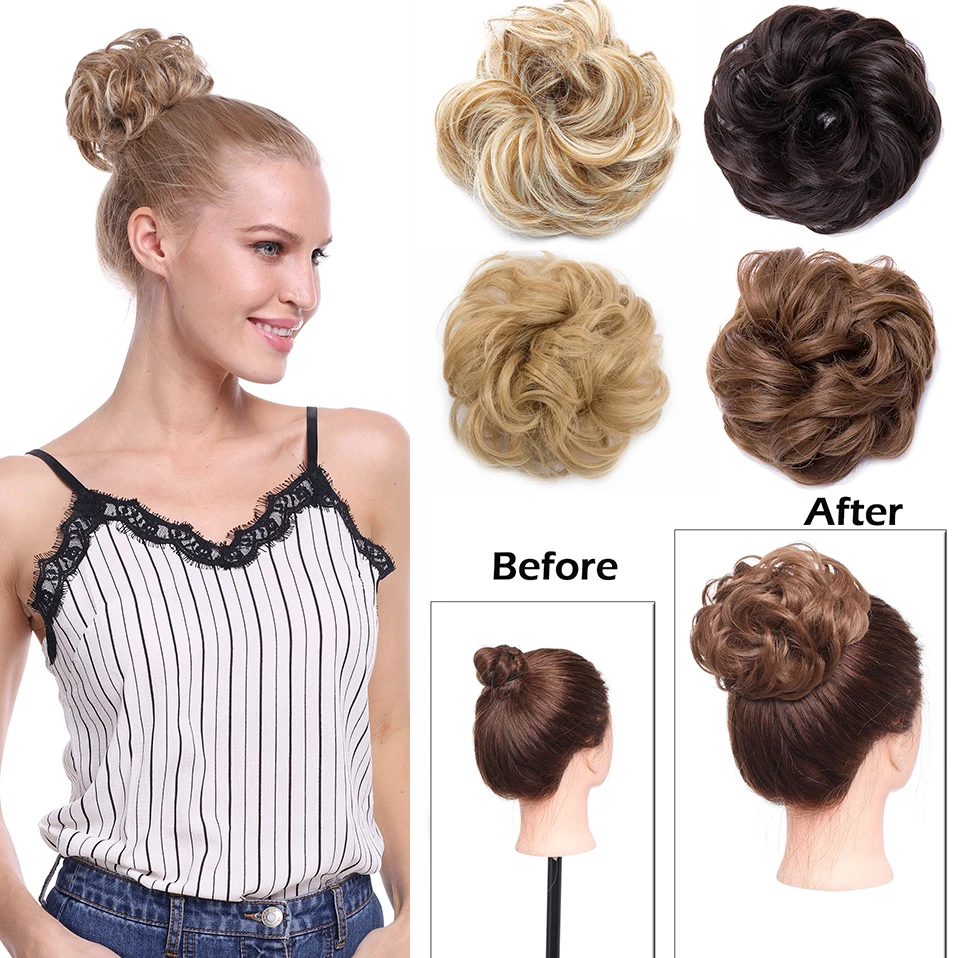 HAIRRO Synthetic Hair Chignons Elastic Scrunchie Hair Extensions Ribbon Ponytail Hair Clip Bundles Hairpieces Donut Buns