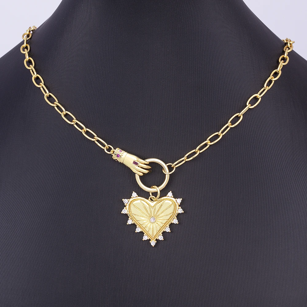 Hot Sale Punk Gold Plated Heart Pendant Necklace For Women Men Vintage Simple Geometric Statement Link Chain Necklace Wholesale