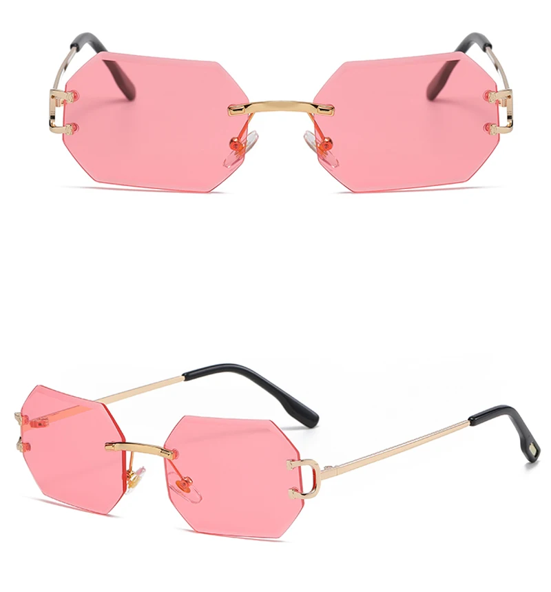 Kachawoo achteckige Sonnenbrille, randlos, Metall, für Herren, modische Sonnenbrille, für Damen, rechteckig, rahmenlos, blau, braun, rosa, europäischer Stil – Detail 9