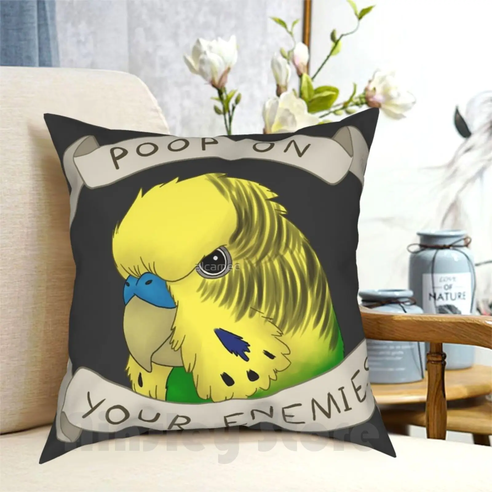 Poop On Your Enemies Pillow Case Printed Home Soft Throw Pillow Budgie Parakeet Bird Parrot Budgie Small Parrot Birb