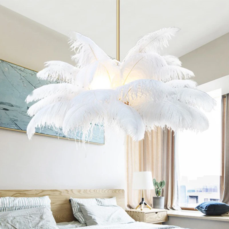 New Nordic Feather Pendant Lamp Romantic Fairy Ceiling Hanging Light for Children's Bedroom Dining Living Room Loft Home Decor