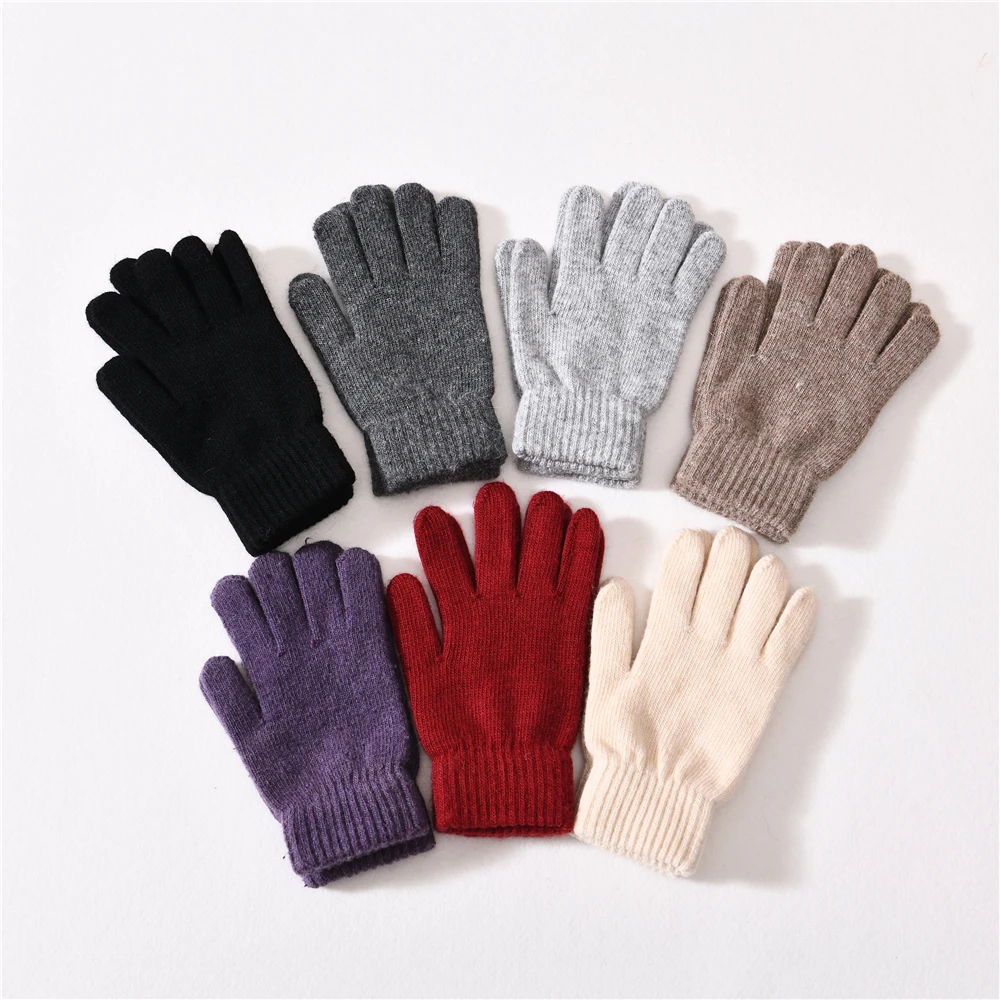 Guantes elásticos de dedo completo para mujer, manoplas cálidas y gruesas de Cachemira para conducir, de punto, para exteriores, para invierno