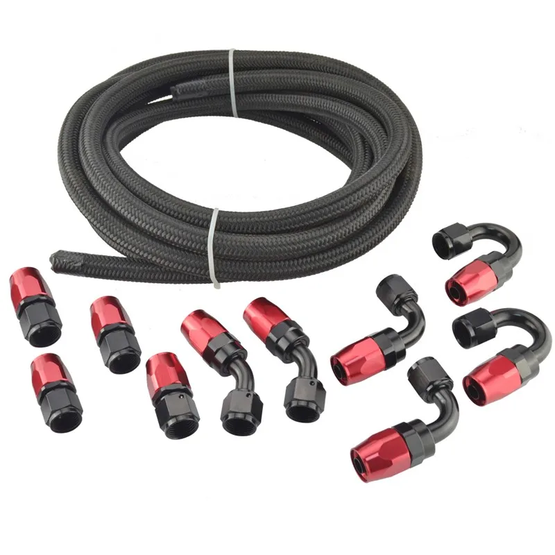 5 Meter AN8 Nylon Stainless Steel Braided CPE synthetic rubber Hose+10Pcs Hose End Adaptor Fittings Kit Oil/Fuel Hose Line