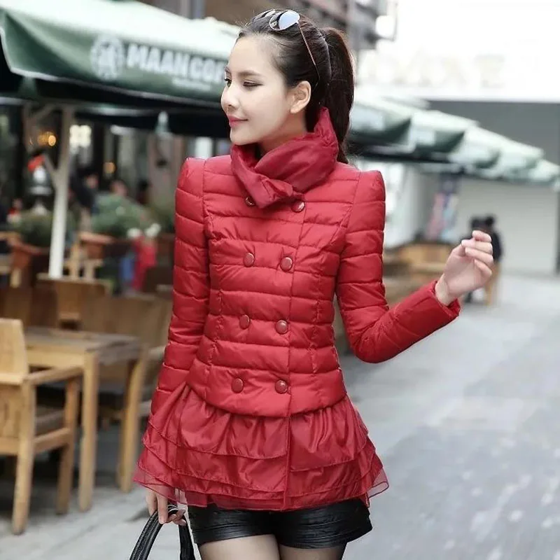 Chaqueta de plumón de algodón para mujer, Parkas de doble botonadura, abrigos acolchados rojos a la moda, abrigo femenino, 4XL, invierno, 2023