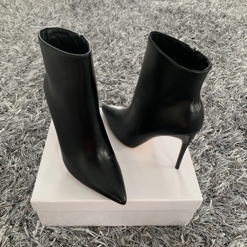 2023 New Women High Heel Ankle Boots Black Leather Thin Heel Sexy Ins Winter Woman Shoes Party Ladies Footwear Size 35-42