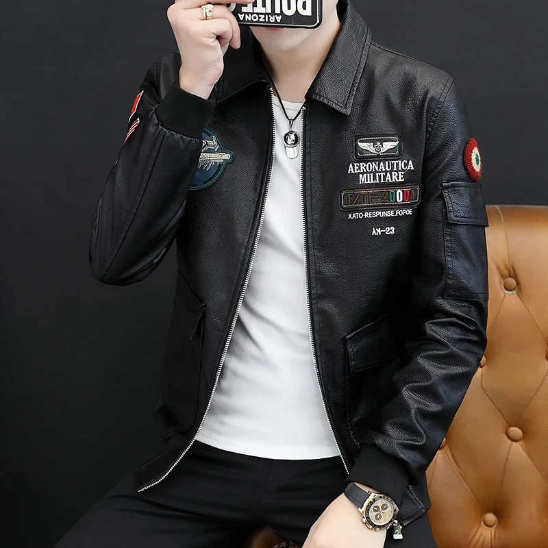 2020 New Men Leather Jacket  Appliques Motorcycle Military for Boy Temperamental Coat Make You More Charm Good Quality Hot LY258