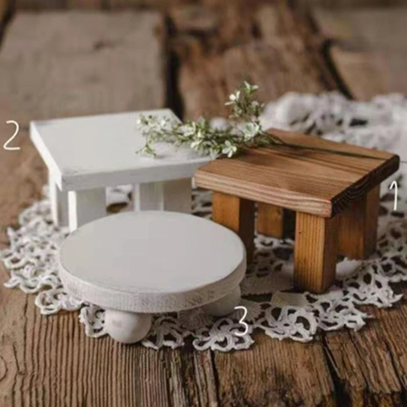 Dziecko pierwsze zdjęcie rekwizyty stojak piętrowy na ciasto drewniany Mini stolik noworodka fotografia rekwizyty Bebe pozowanie Accessoire