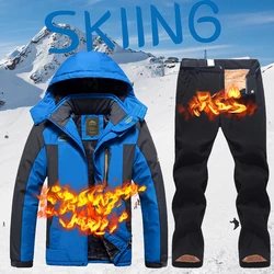 New Men Ski Jacket Snow Pants Winter Warm Windproof Waterproof Outdoor Sports Snowboarding Skiing Fleece Coat Trousers Ski Suit