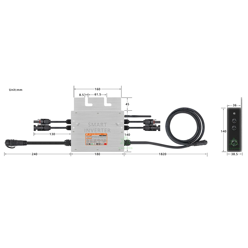 Micro onduleur solaire MPPT, 600W, 700W, long, 50VDC sur réseau, onduleur IP67, onde sinusoïdale pure, 110V, 220 ylique pour panneau solaire 350W, 300W