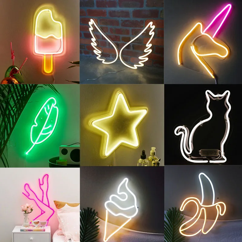 Neon Light Neon Sign Panel Night Light USB Powered INS Shape Romantic Wedding Holiday Party Decoration Fairy Lamp Wing Banana