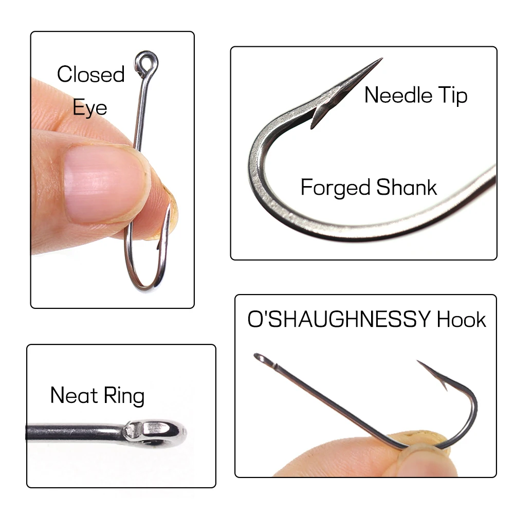 Elllv 50pcs #8 - 2/0 Stainless Steel Long Shank O'SHAUGHNESSY Hook Live Bait Fishhook Minnow Sculpin Saltwater Flies Tying Hook