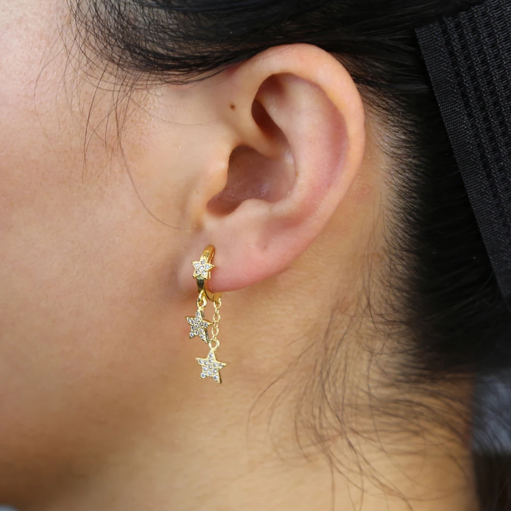 fashion star design tassel cz star charm dangling earring for women girl trendy jewelry