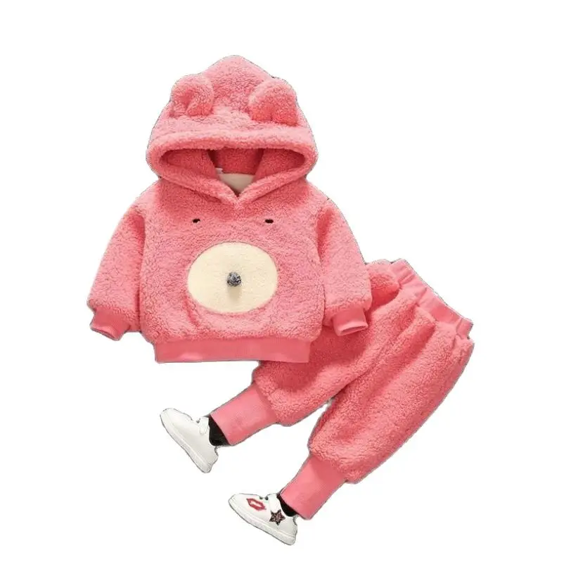 Autumn Winter Children Clothing Sets Cotton-Padded Jacket Plus Velvet Baby Clothes Boy Girl Warm Suit Hoodies + Pants 2Pcs 0-5Y