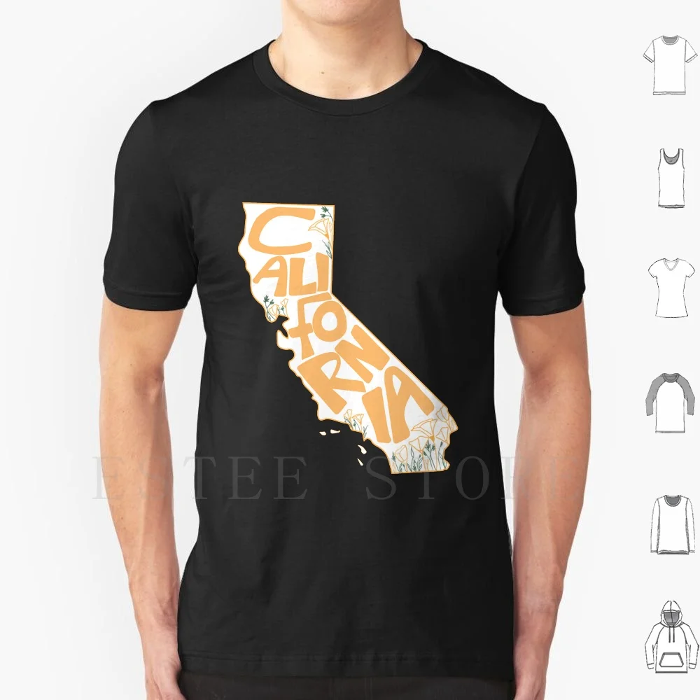 California T Shirt Print Cotton Cali Poppy Flower California Usa States Orange State