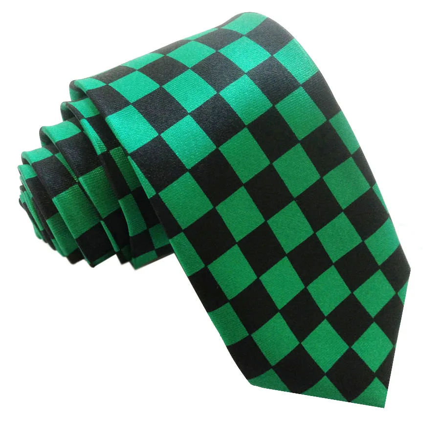 5cm Men Cosplay Ties Green Black Checkered Plaids Grids Necktie Boys Children Neck Ties for Party