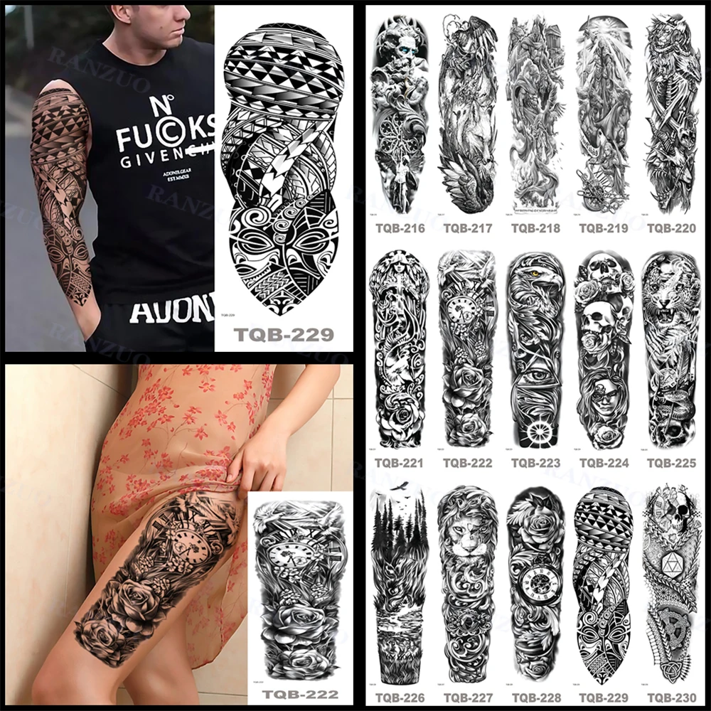 Temporary tattoo stickers large size lion king big skull geometric totem eagle virgin men and women body art leg arm fake tattoo