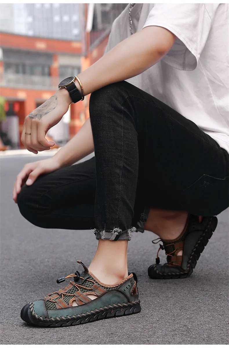 Heißer Verkauf Sommer männer Sandalen Im Freien Nicht-slip männer Strand Sandalen Handarbeit Aus Echtem Leder männer Schuhe mode Männer Turnschuhe – Detail 21