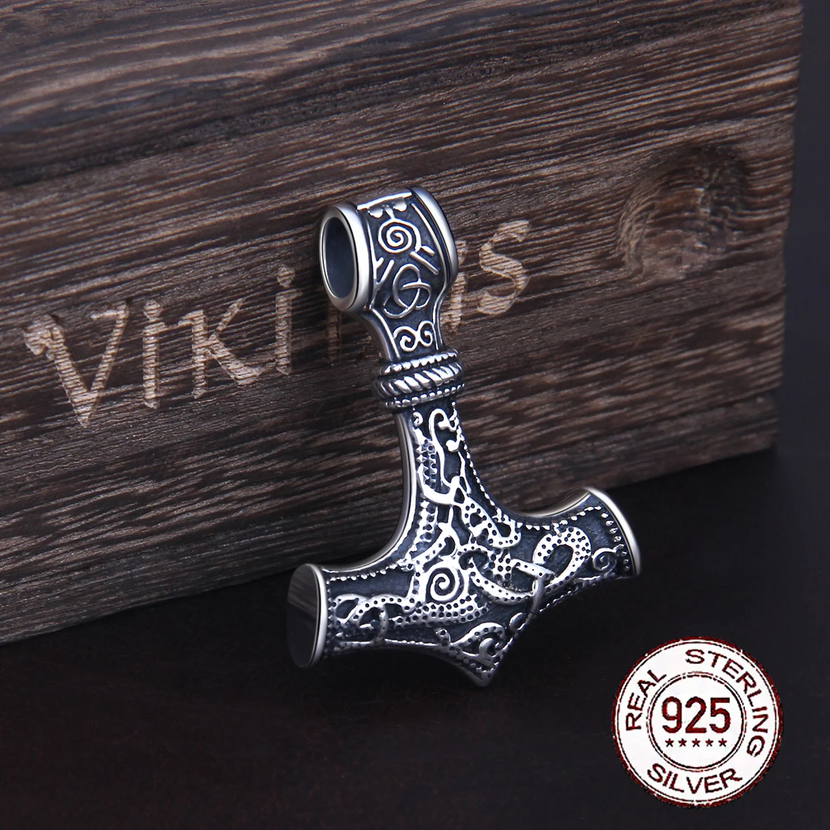 

Real 925 Sterling Silver Thor Hammer Mjolnir choker Viking Amulet Scandinavian pendant necklace Norse Men Jewelry