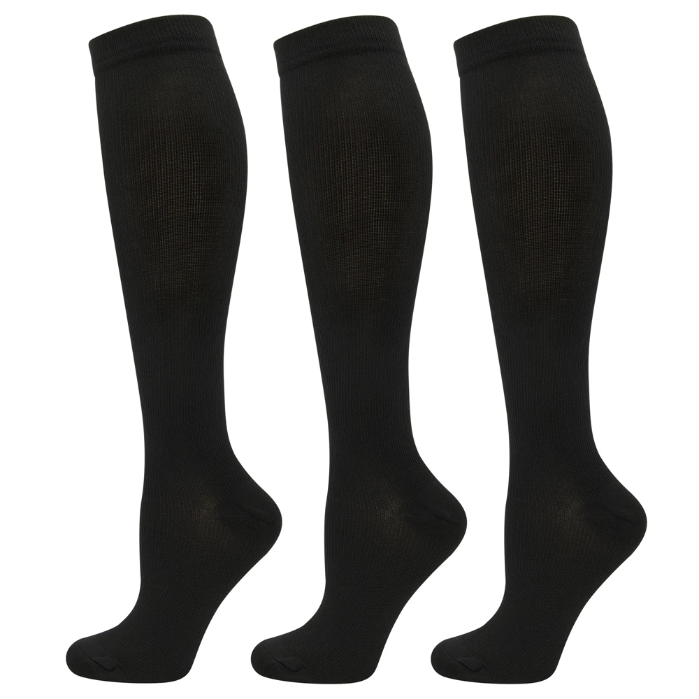 Soft Solid Color High Compression Socks Nylon Stockings Anti-Fatigue Knee Socks Calf Foot Support for Men Women Running Workout