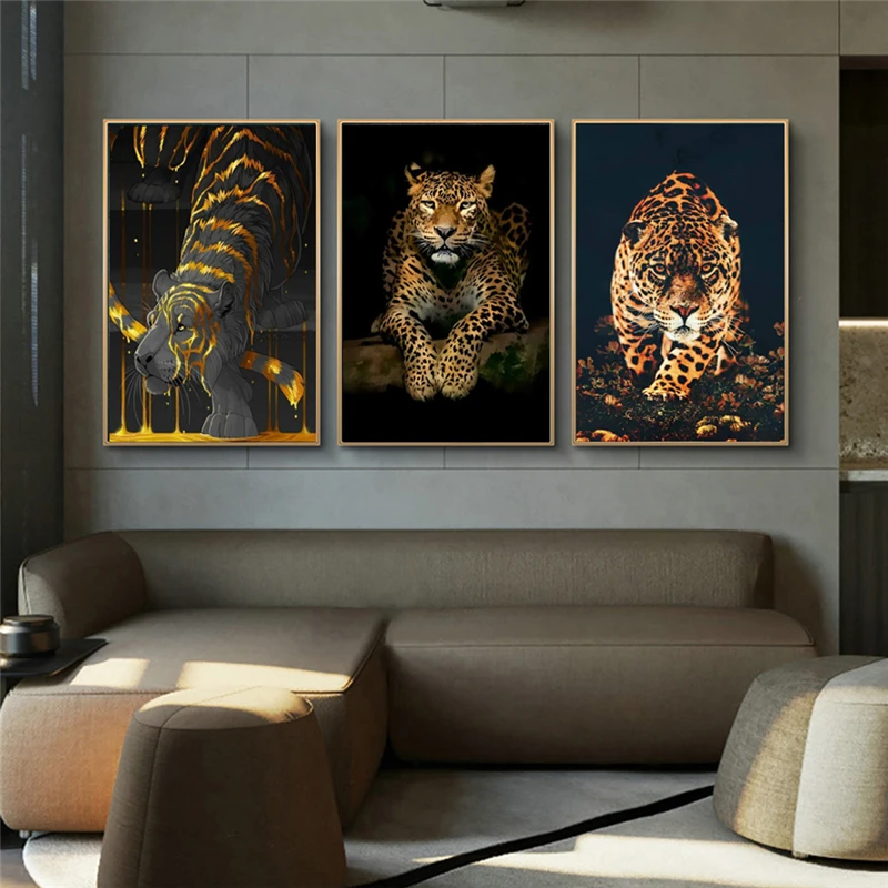 Modern Animal Canvas Paintings Art Leopard Jaguar Posters and Wild Animals Prints Wall Art Pictures for Living Home Decoration