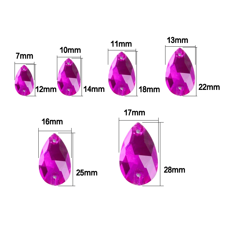 All colors sew-on rhinestones Water drops flatback sew on stone 2holes glass crystal for DIY wedding dress Accessories all size