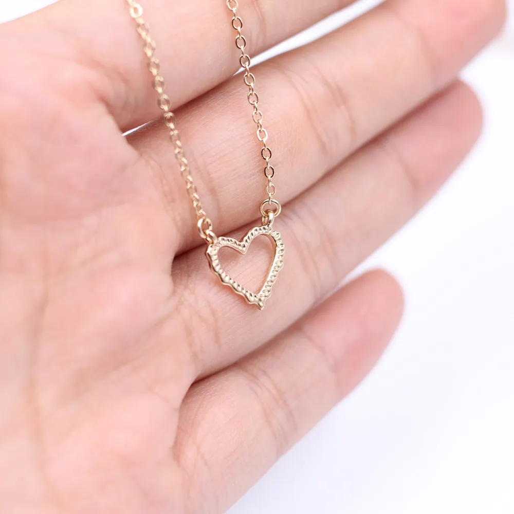 2020 New Wave Double Side Heart Hollow Out Cute Pendant Necklace for Women