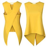Hot apparel Tank Tops Summer Sexy Women Back Cross Irregular Solid Color Sleeveless Yellow Slim Tank Top Vest